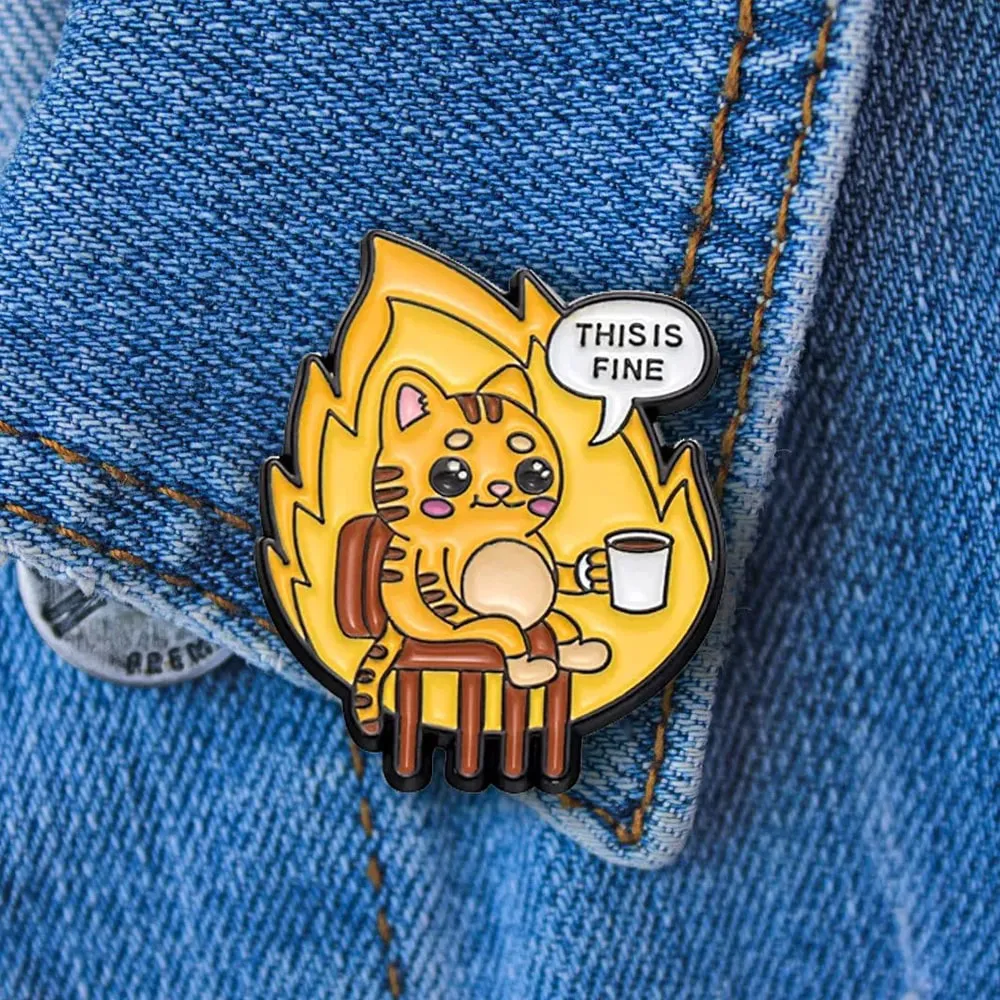 Enamel Pin – This is Fine Cat - Gambar 3