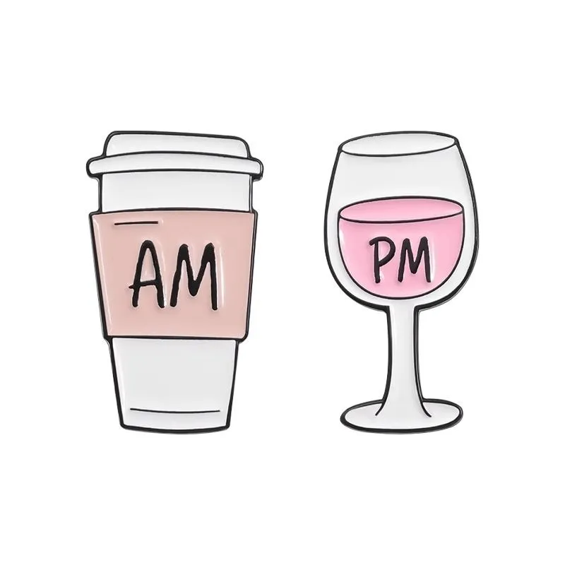 Set Enamel Pin - Coffee Wine AM PM (2pcs)