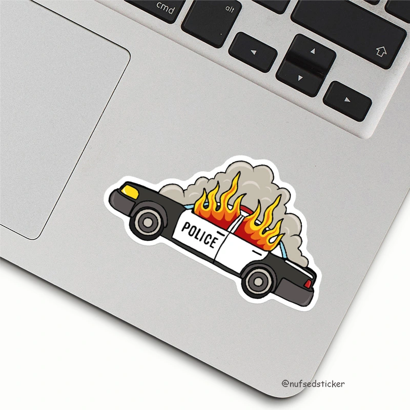 Police Car on Fire Sticker